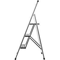 WENKO Escalera plegable en diseño de aluminio 2 peldaños- 3 marches- Aluminio- 44 x 127 x 5.5 cm- Plata mate